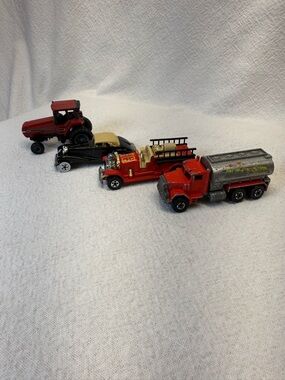 VINTAGE Hot Wheels Lot of 4, Rolls Royce Truck, Fire Truck & Tractor Collectors